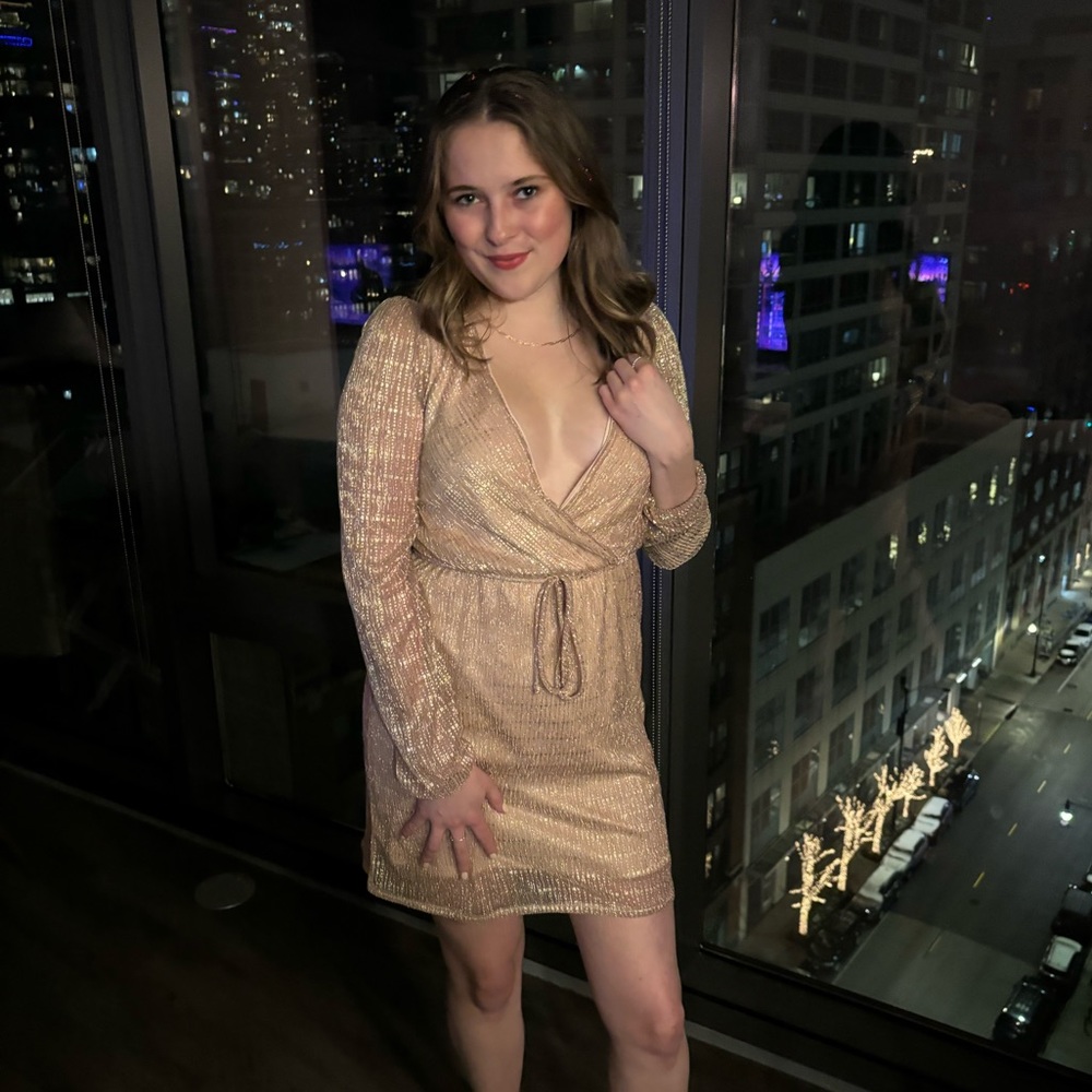 Pink/Gold Sparkly long sleeve dress